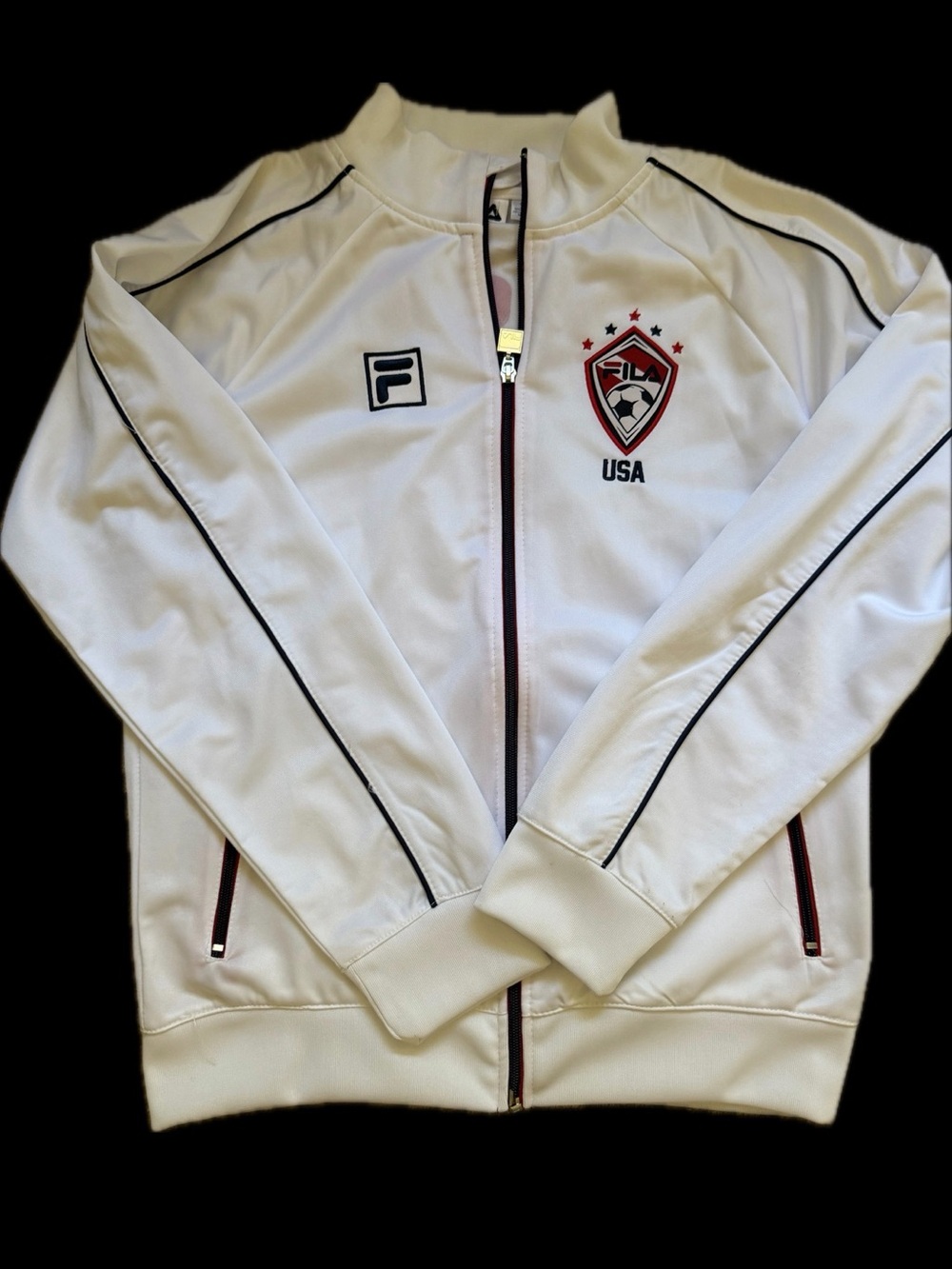 Fila White Lightweight Kids Track Jacket with Black & Red Trim